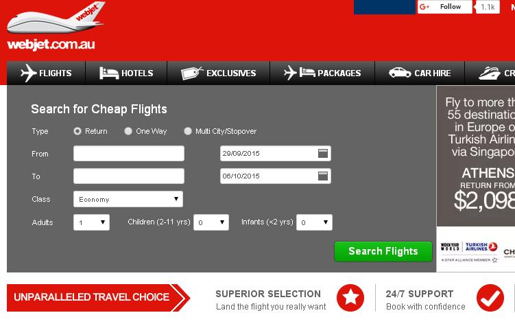 Travel search engines: WebJet.com.au App (review)