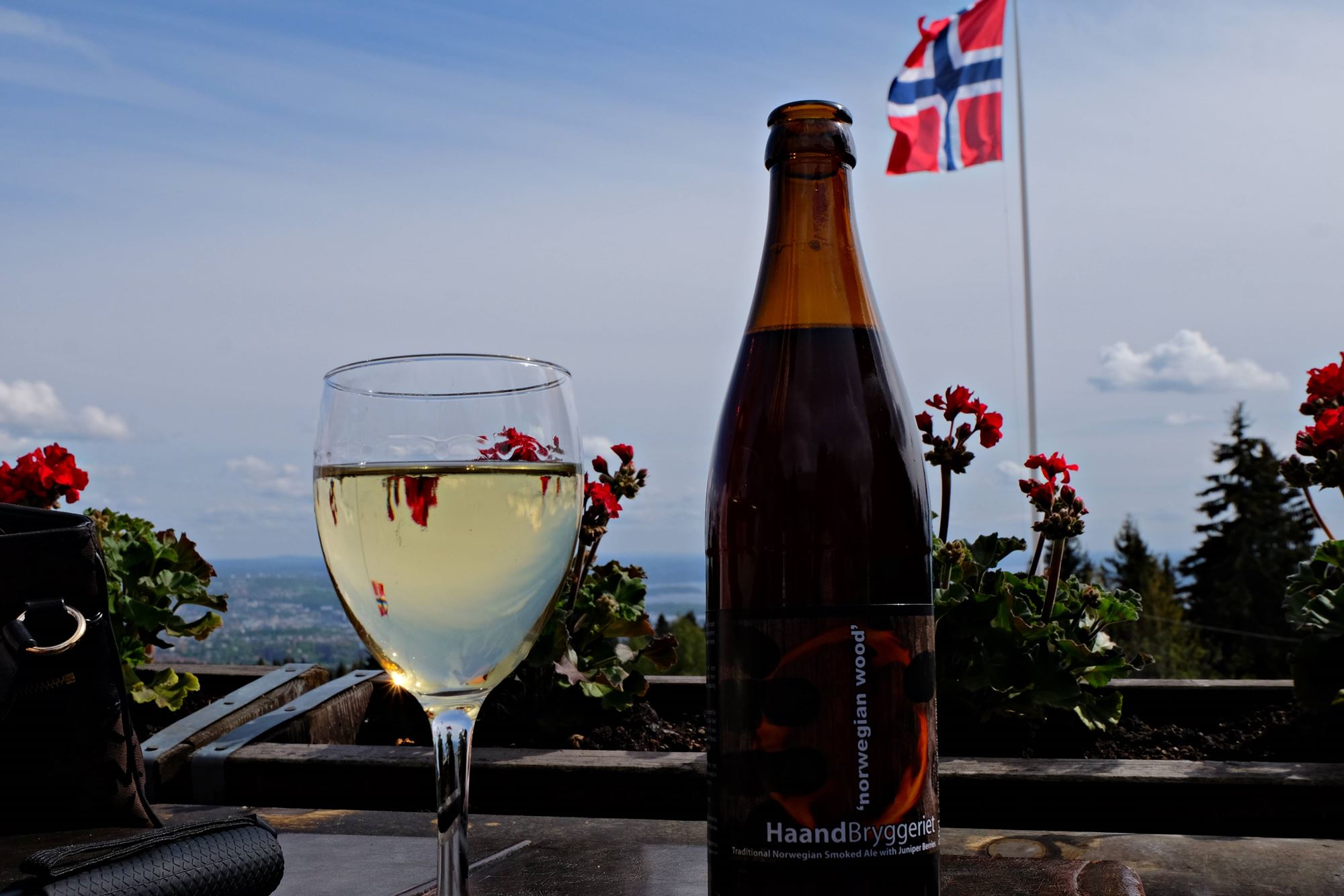 Norwegian Flag wine and beer with view